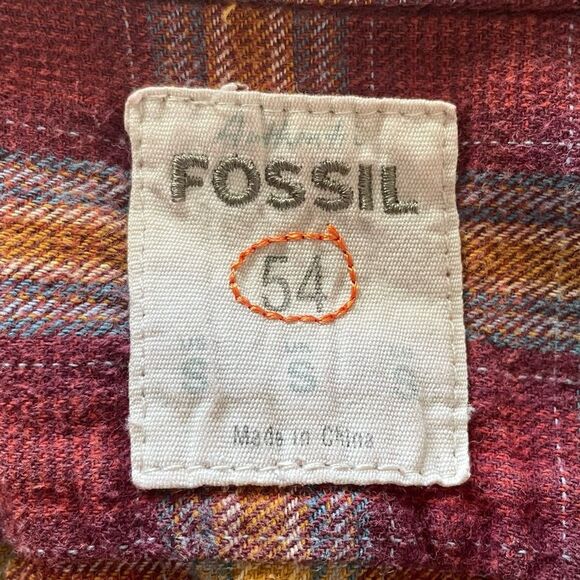 Fossil Men's Burgundy Plaid Button Down Shirt - Picture 5 of 6